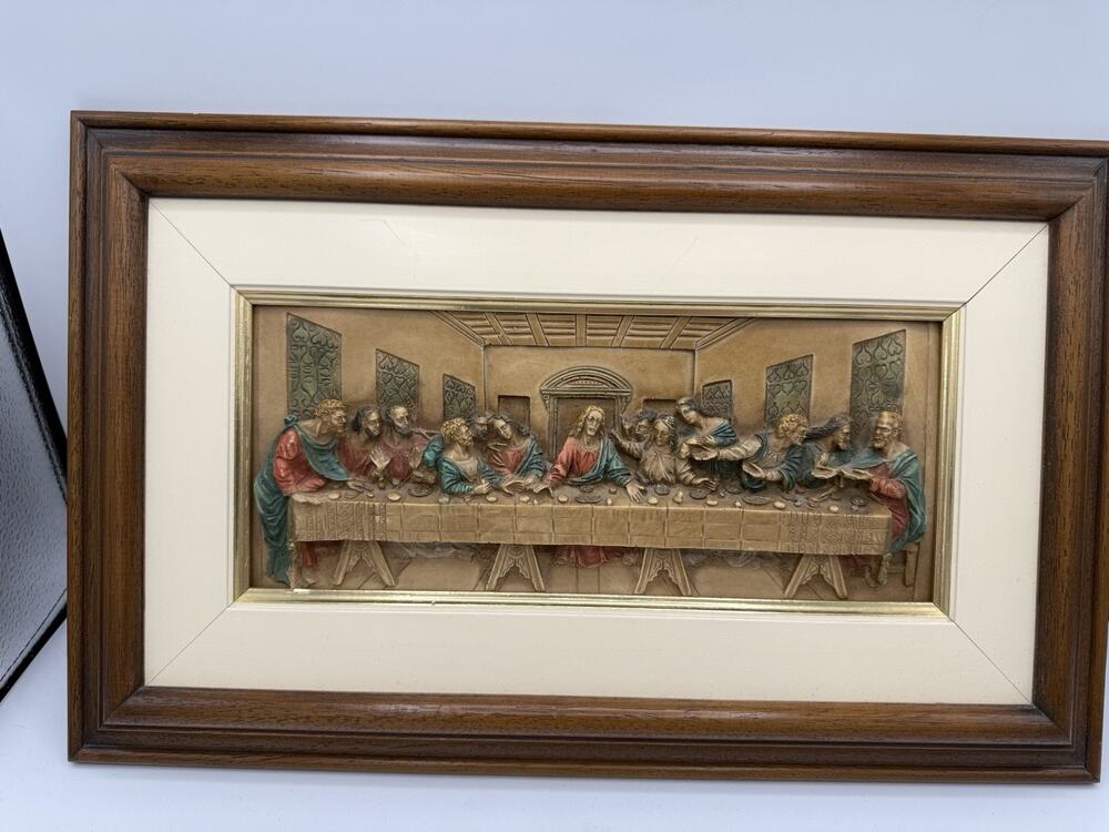 Vintage Last Supper 3D Relief Wall Art Jesus Disciples Framed Italy 18x9.5